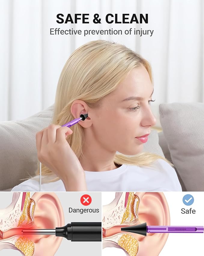Digital Otoscope Compatible with iPhone and Android Devices, HD Ear Camera with Ear Wax Removal Tools, Video Ear Scope Otoscope with Light, Capture Photos and Videos (Purple)