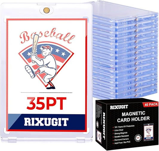 40 Pack Magnetic Card Holders - 35PT One Touch Card Holder, U-V Protection Magnetic Card Case, Card Protector for Baseball Sports Game Cards, Fits Standard Trading Cards Storage and Display ﻿