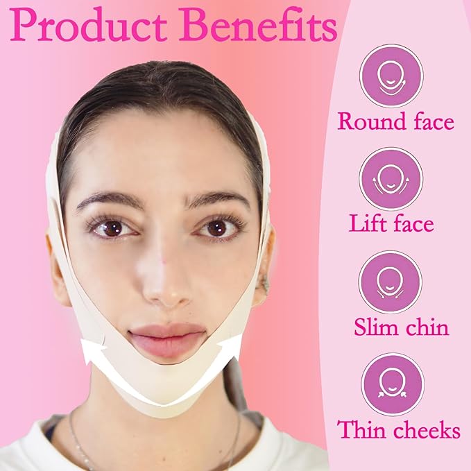 V Line Lifting Mask Chin Strap for Sleeping, Face Lifting Strap, Chin Strap, V Line Mask, Jawline Shaper, Jaw Strap, Double Chin Reducer,Face Lift Tape & Snoring Solution (Beige)