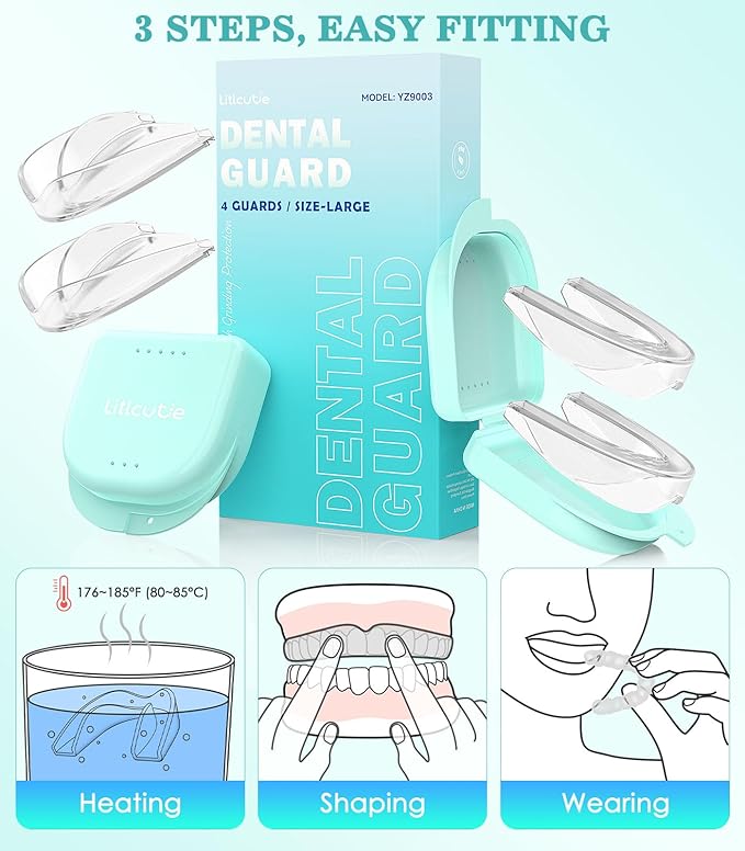 Mouth Guard for Grinding Teeth at Night,Upgraded Safety EVA Material, Night Guards for Teeth Grinding, Large (4 Pack),Transparent