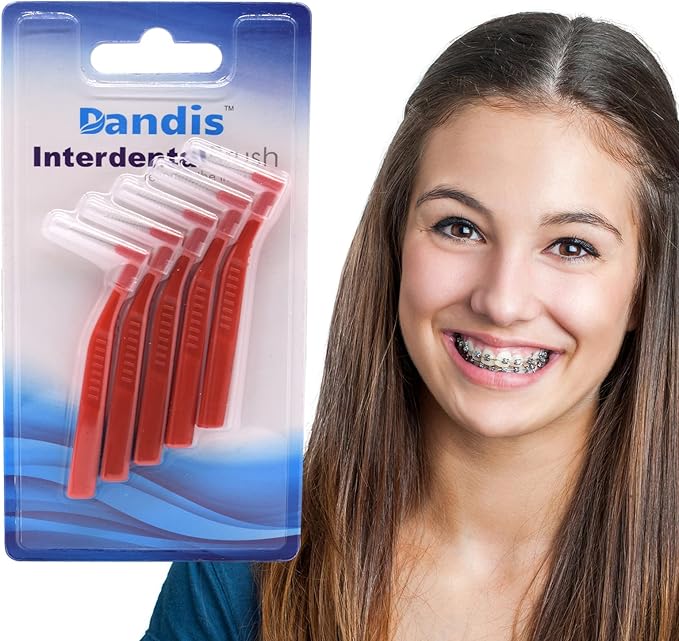 Angzhili 25 Pcs Interdental Angle Brushes,Reusable Dental Cleaners,Oral Dental Hygiene Brush,Dental Toothpick Floss for Braces,Tooth Cleaning Tool (Red)