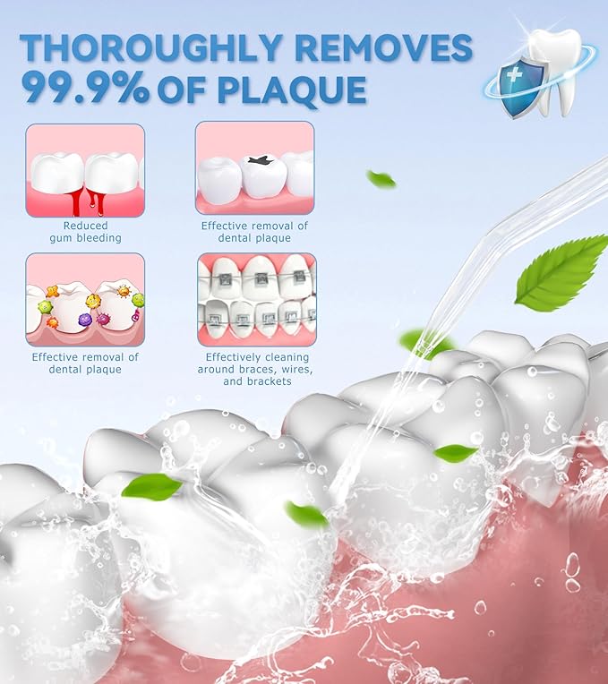Water Dental Flosser for Teeth Cleaning with 1000ML Large Capacity and UV Storage, 10 Adjustable Pressure Electric Oral Irrigator with 7 Jet Tips for Home Use, Gums, Braces (Ivory White)