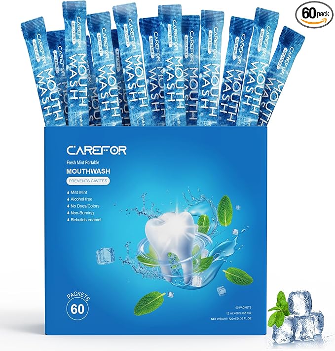 Mouthwash Travel Size, Portable Fresh Breath Mouthwash, Alcohol-Free, ICY Mint Flavor, Mini Pack – to Go for On-The-Go Freshness, Bulk Packets 0.41 Fl Oz (Pack of 60)