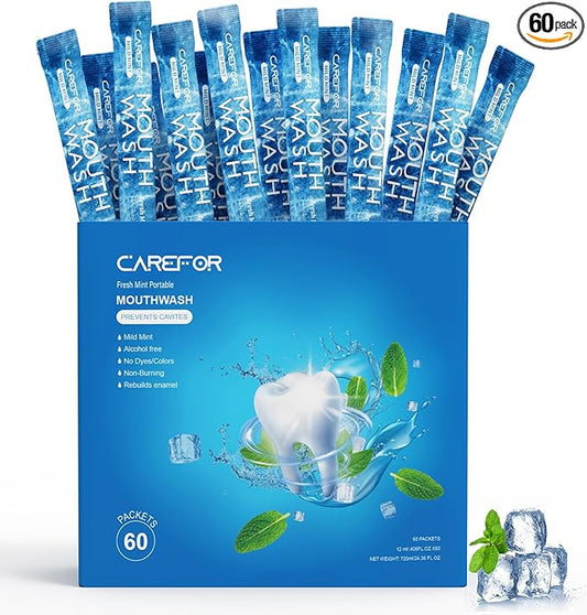 Mouthwash Travel Size, Portable Fresh Breath Mouthwash, Alcohol-Free, ICY Mint Flavor, Mini Pack – to Go for On-The-Go Freshness, Bulk Packets 0.41 Fl Oz (Pack of 60)