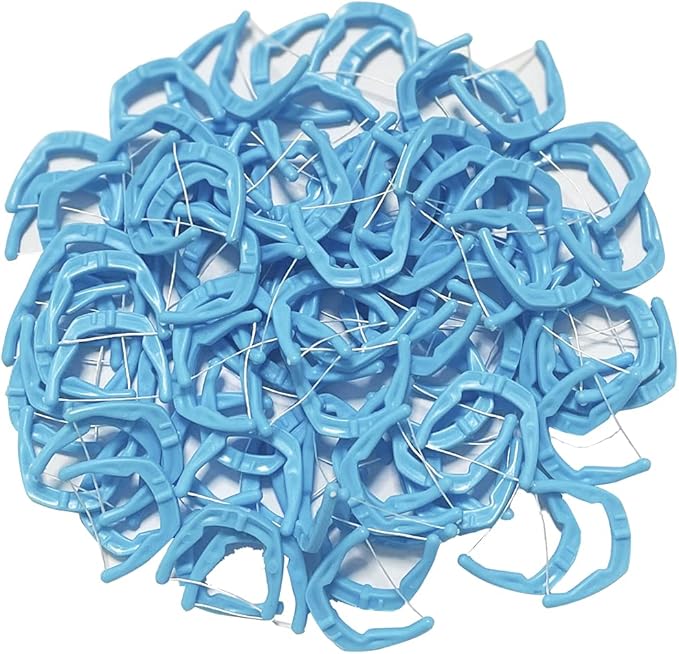 1 Piece Reusable Dental Floss Holder Handle +100 Pieces Replacement Floss Heads Teeth Stick Toothpicks Floss to Clean Between The Tooth