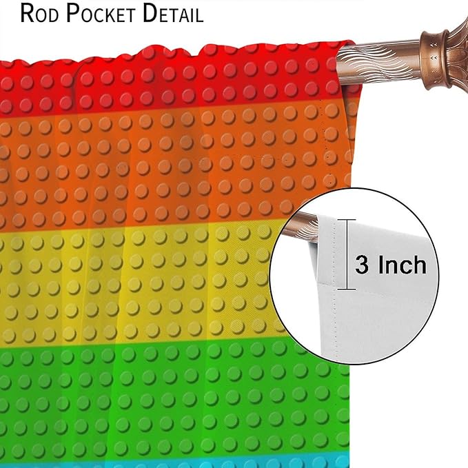 Colorful Building Block Toy Curtain Rod Pocket Children's Nursery Rainbow Contour Plastic Toy Brick Geometric Print Pattern Curtain Boys Girls Bedroom Playroom 2 Panels 63x63in