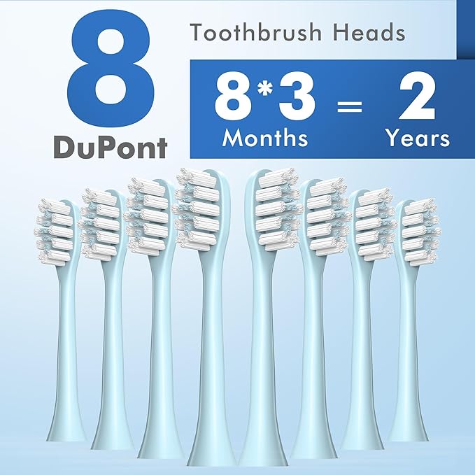 Sonic Toothbrush with 8 Brush Heads, Rechargeable Electric Toothbrush with Fast Charge 4 Hours Last 60 Days, 2-Min & 30s Smart Timer, IPX7 Waterproof(Blue)