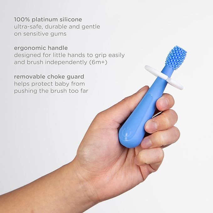 Ubbi Grow with Me Toothbrush Training Set for Babies and Toddlers, Includes Silicone Finger Brush, 360° and Soft Bristled Toothbrush, Polaris Blue