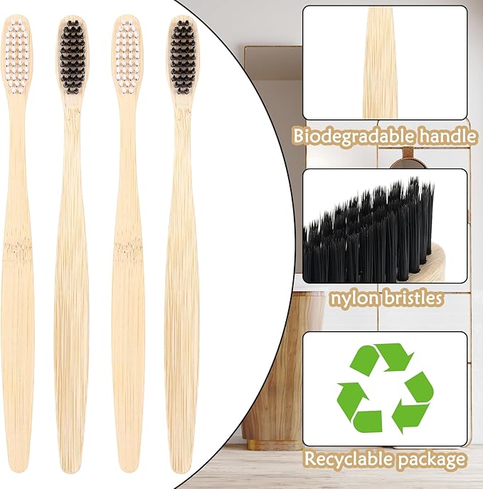 Vesici 200 Pieces Bamboo Toothbrushes Bulk Soft Bristles Toothbrushes with Micro Fur Ultra Wooden Bamboo Teeth Brushes Manual for Adults Travel Family Hotel Use Individually Packaged