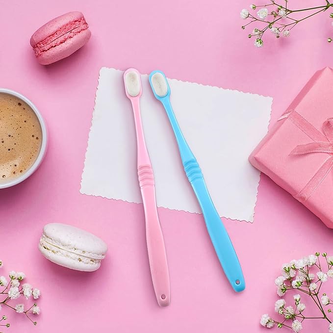 Boao 4 Pieces Extra Soft Toothbrushes Micro Nano Manual Toothbrush for Sensitive Gums with 20,000 Extra Soft Bristles for Fragile Gums Adult Kid Children (Blue, Pink)