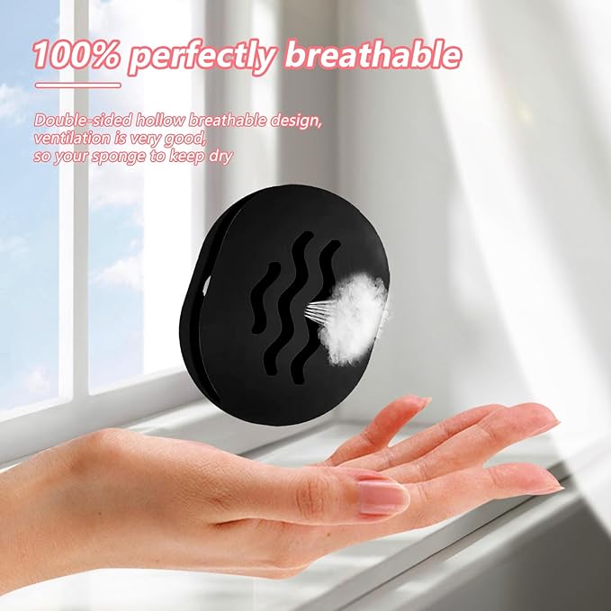 Makeup Sponge Holder Makeup Holder Beauty Blender Bolder Makeup Silicone Makeup Sponge Case Breathable Make Up Sponge Case Makeup Bag Essentials Suitable for Business or Travel（Black）