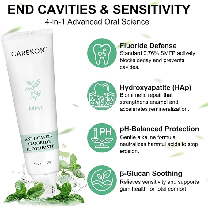Hydroxyapatite Fluoride Toothpaste for Sensitive Teeth, Enamel Remineralization, Cavity Reversal, Gum Care, Mint Flavor, Travel Size, 2 x 3.52oz