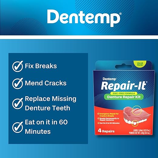 Dentemp Repair Kit - Repair-It Advanced Formula Denture Repair Kit - Denture Repair Kit Repairs Broken Dentures - Denture Repair to Mend Cracks & Replace Loose Teeth (Value Size)