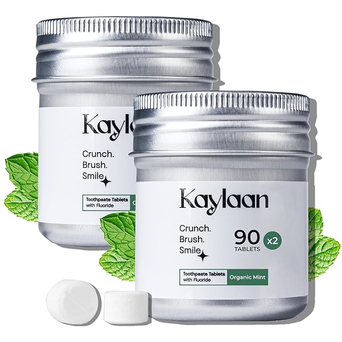 Toothpaste Tablets with Fluoride & Xylitol | Whitening, Sensitivity Relief & Enamel Remineralization | Chewable, Plastic-Free, Travel-Friendly - Mint, 180 Count (2 x 90), Made in USA