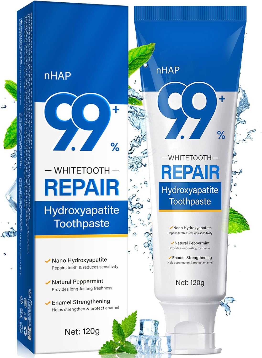 Hydroxyapatite Toothpaste 9.9%, Nano Hydroxyapatite Toothpaste (Fluoride Free) for Enamel Protection and Tooth Strengthening –Gentle Mint, Fresh Breath, Daily Use for Oral Care