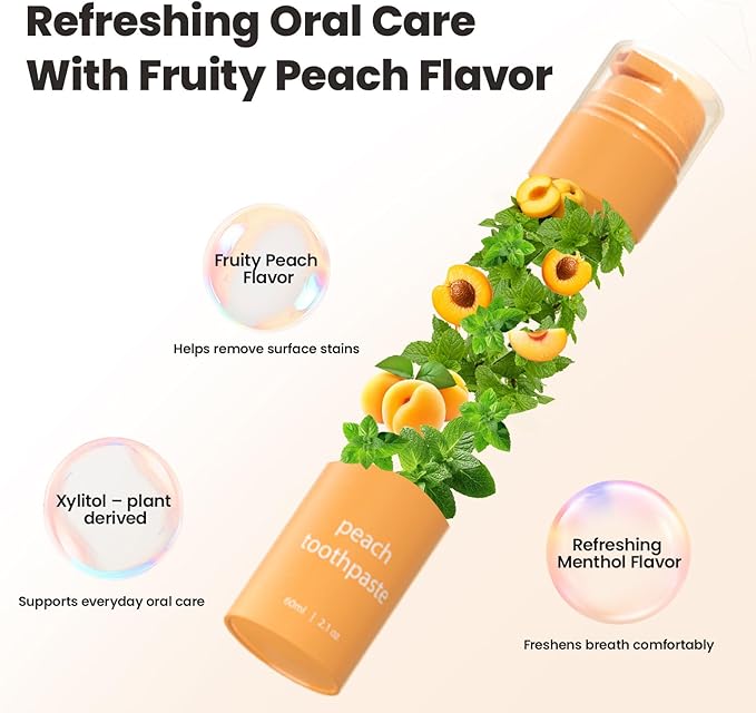 CALLSMILE Fluoride-Free Toothpaste, Easy-Press Pump, 60g - Fruity Flavors, No SLS, Non-Toxic, No Sweeteners, for Adults & Kids, Gentle for Sensitive Teeth, Peach-Flavored