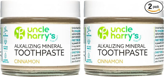 Uncle Harry's Pack of 2 Cinnamon Remineralizing Toothpaste | Natural Whitening Tooth Paste Freshens Breath & Promotes Enamel | Vegan Fluoride Free Toothpaste (2 Pack of 3oz Jars)