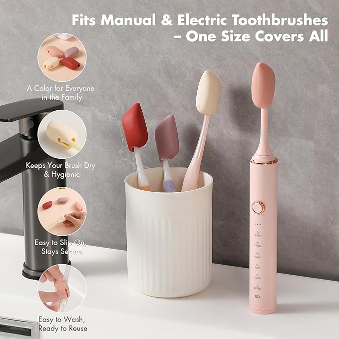 Muslish Silicone Toothbrush Covers, 4 Pack Tooth Brush Cover Cap for Electric & Manual Toothbrush Heads, Portable Toothbrush Protector for Travel, Home (Cream)