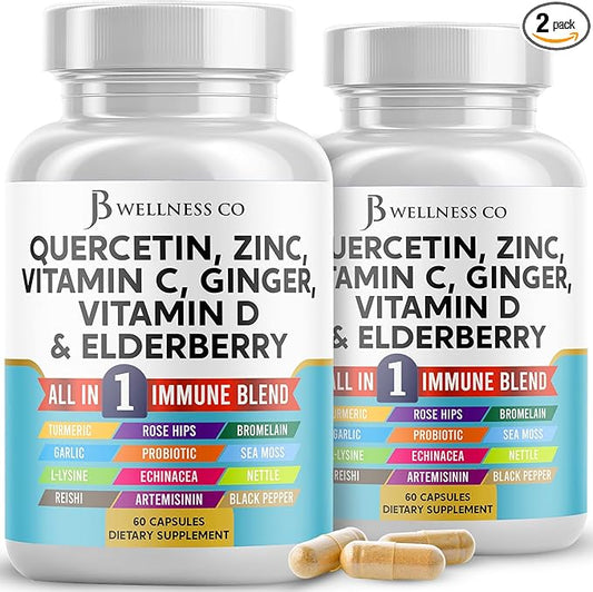 Quercetin Zinc Vitamin C Vitamin D Bromelain Elderberry - Nettle Supplement with Artemisinin, Sea Moss, Echinacea - 120 Count