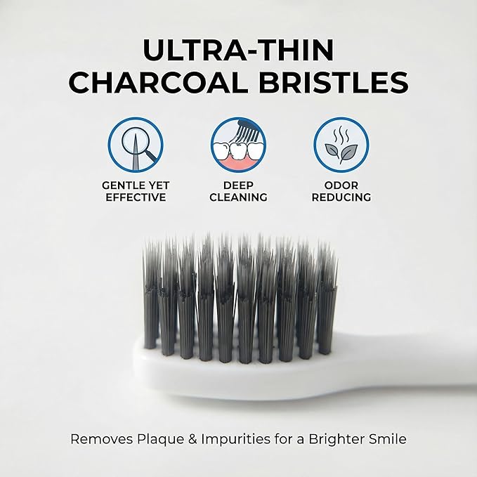 Dolphin Charcoal Toothbrush Extra Soft Bristle Manual Soft Long Flossing, Ultra Clean Toothbrush, Good for Sensitive Teeth and Gums (Red, Charcoal 4 Packs)