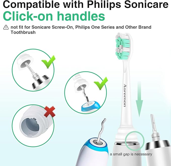 Aoremon Replacement Heads for Philips Sonicare ProtectiveClean 4100 5100 6100 and More Click-on Toothbrush, 8 Standard Replacement Toothbrush Heads