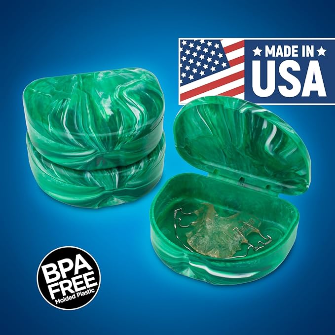 Practicon Marble Retainer Cases, Orthodontic Aligner Case, Mouth Guard Holder (3 Pack) (Forest Green)