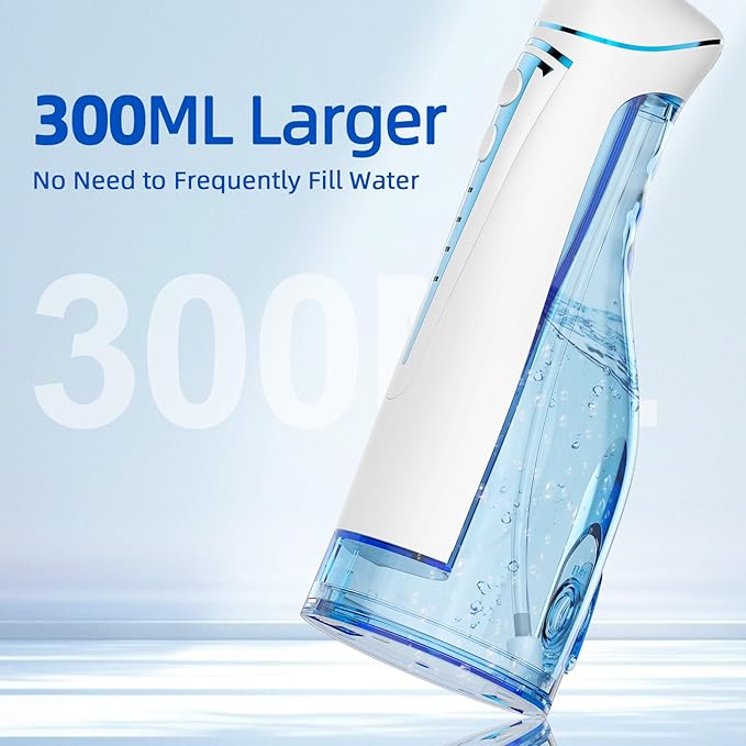 Water Dental Flosser Teeth Pick: 4 Modes Travel Portable Water Flosser, Rechargeable Irrigation Cleaner for Teeth, 300ML Cordless Oral Irrigator with 5 Jet Tips, IPX7 Waterproof Dental Flosser