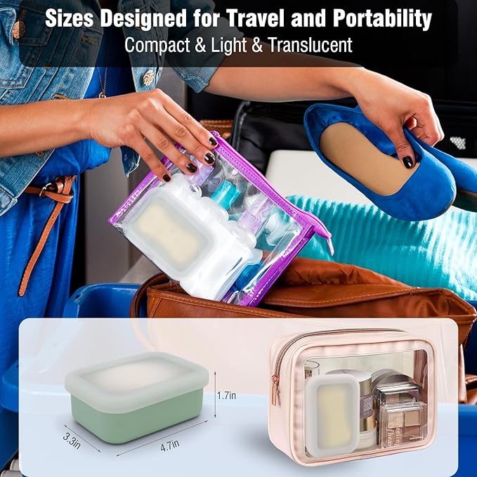 AIMAIMAIMAI Compact Leakproof Travel Soap Case, Silicone Travel Soap Bar Container, Portable Soap Box with Drainage Layer for Camping, Gym (Light Green)