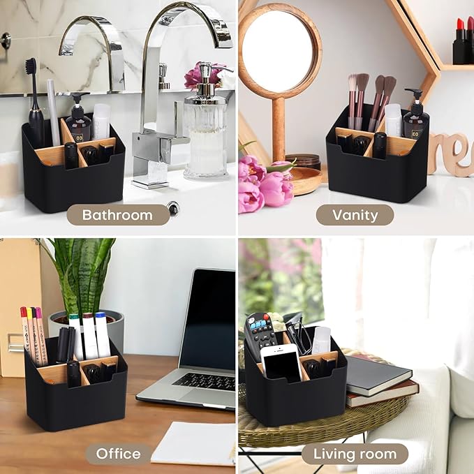Set of 2 Black Toothbrush Holders for Bathrooms,Electric Toothbrush and Toothpaste Holder with Divider for Bathroom Countertop Organizer,Toothbrush Caddy for Counter Vanity Storage