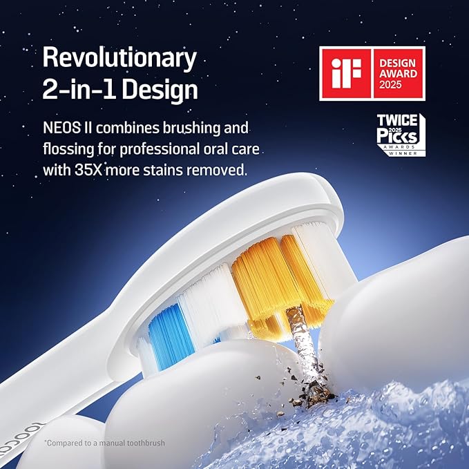 Soocas NEOS II Refresh Set - Electric Toothbrush with Water Flosser, Sonic Electric Toothbrush for Adults, Portable for Travel, Deep Clean for Implants & Braces, Healthier Gums, Pearl White