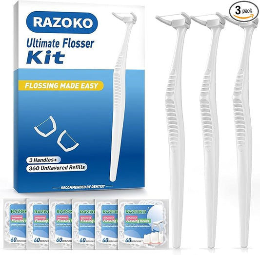 Dental Floss Picks, Clean Dental Flossers Kit with 3 Handles and 360 Extra Strength Refills