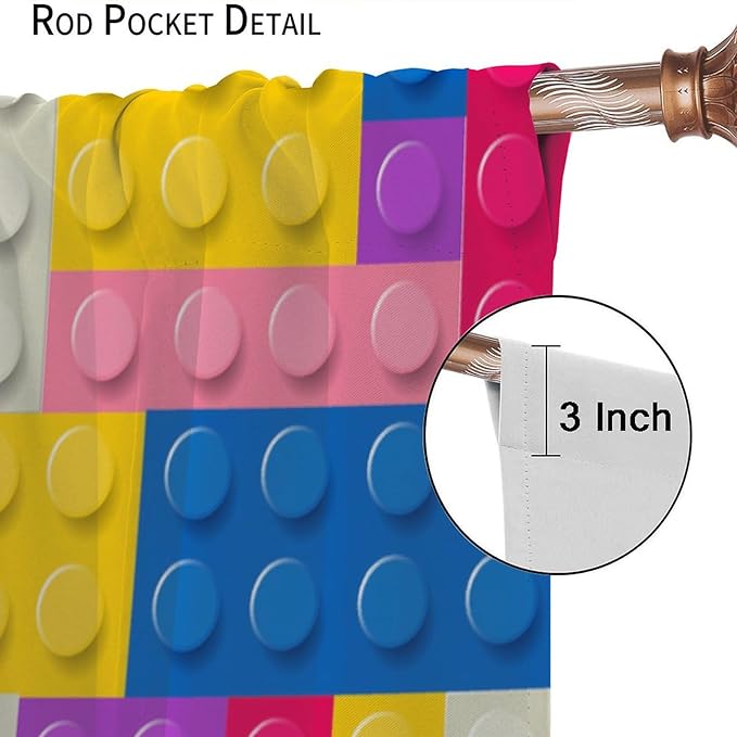 Kids Building Blocks Toy Curtains Children's Room Abstract Outline Colorful Plastic Toys Geometric Bricks Print Curtains for Boys Girls Nursery Curtains 42x45 Inches 2 Panels