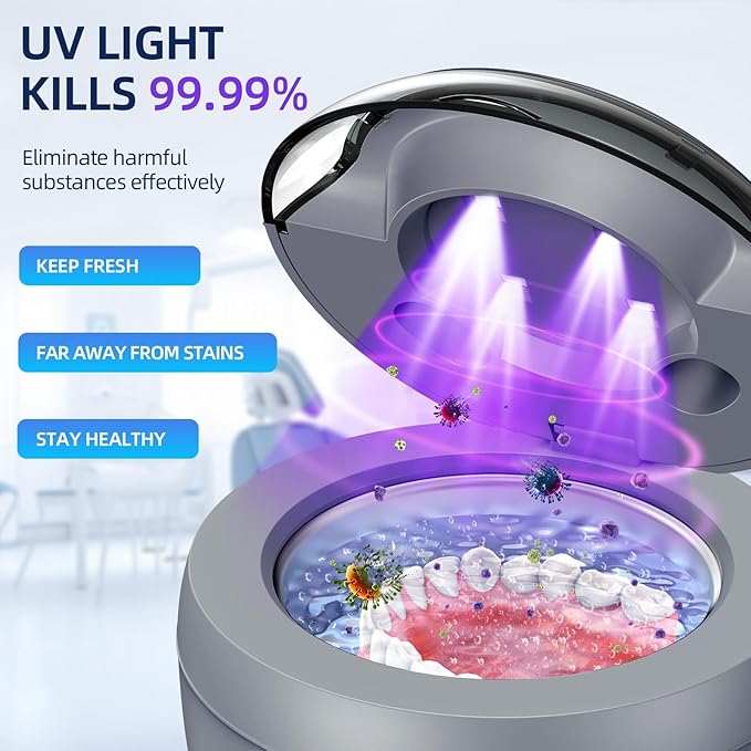 Ultrasonic Retainer Cleaner, Retainer Cleaner Machine for Dentures, Mouth Guards, Braces, Toothbrush Heads, Jewelry with 200ML Capacity, 45kHz Retainer Cleaning, 4 Modes for Appliances (Grey)