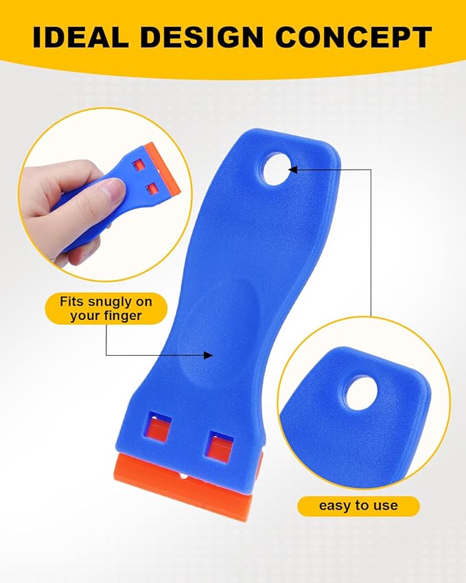 32Pcs Plastic Razor Blades Scraper Tool, Adhesive Remover for Cars Kit for Automotive Car Sticker, with Plastic Scrapers, Razor Blade Scraper, Coral Wipes, Sanding Sponges and Cosmetic Sponges