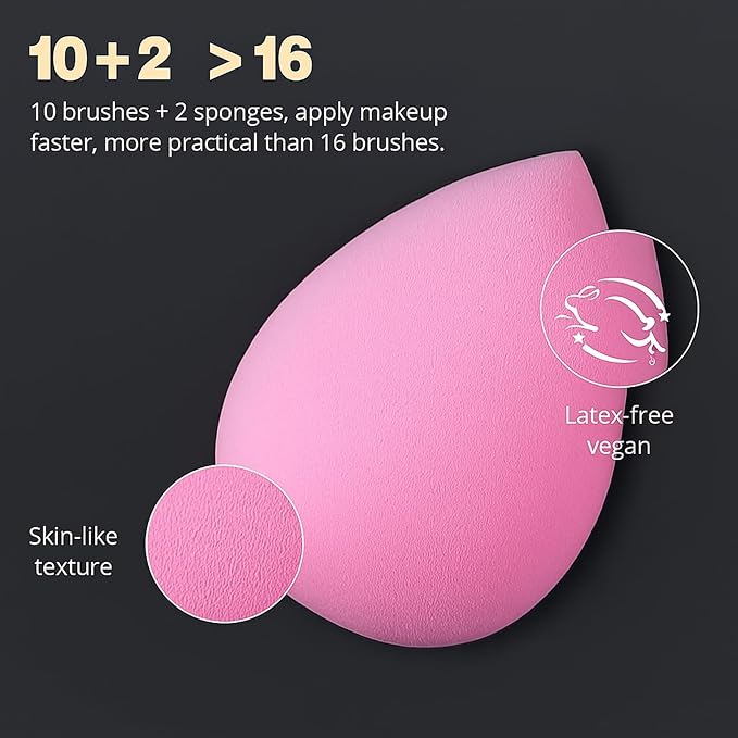 BEAKEY Makeup Brushes Set, Professional Foundation Eyeshadow Concealer Blush Powder Bronzer Applicator, 2 Blender Sponge with Beauty Paper Case stocking stuffers for women