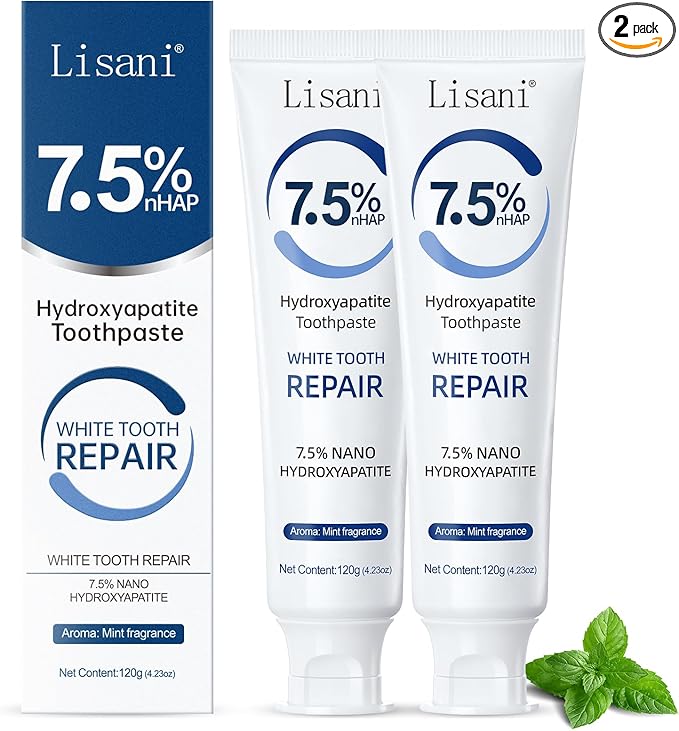 Set 2-Pack Hydroxyapatite Toothpaste for Teeth Remineralization, Enamel Repair, Sensitivity Relief & Whitening Fluoride-Free, Deep Cleaning Care, Fresh Breath