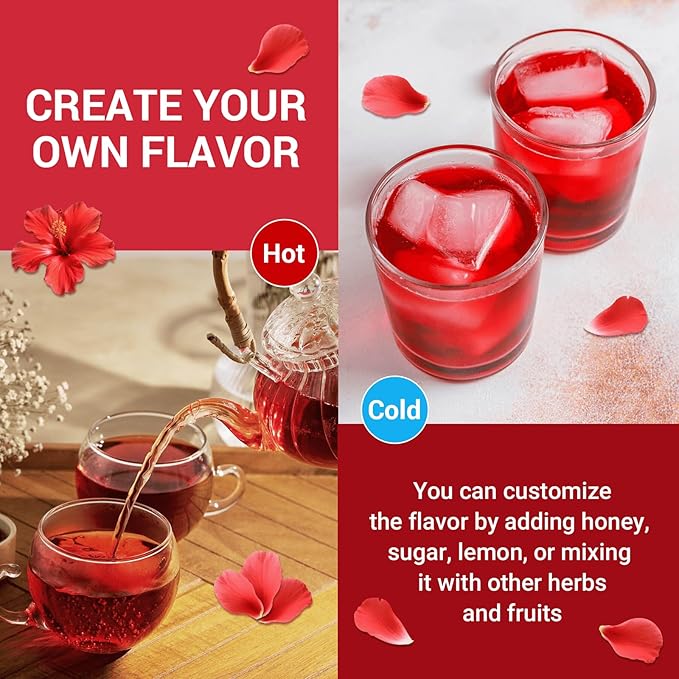 Hibiscus Tea Bags, Hibiscus Flower Herbal Tea - Rich in Vitamin C, Caffeine Free,Sugar Free, 50 Teabags