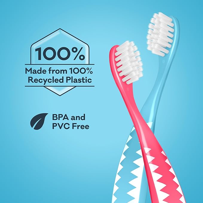 Grin Kids 100% Recycled Toothbrush, Extra Soft, 4 Count, Blue, Gentle Care for Baby and Toddler Teeth