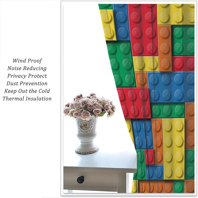 Kids Building Blocks Toy Curtains Children's Room Abstract Outline Colorful Plastic Toys Geometric Bricks Print Curtains for Boys Girls Nursery Curtains 42x45 Inches 2 Panels