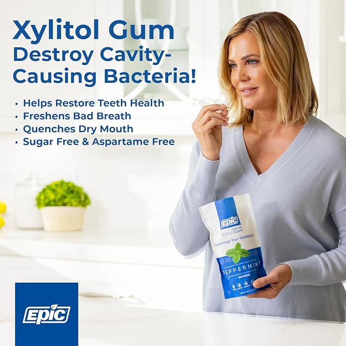 Epic 100% Xylitol Cinnamon Chewing Gum - Sugar Free, Aspartame Free Dental Gum - Supports Oral Health & Fresh Breath - 50 Pieces (Pack of 3)