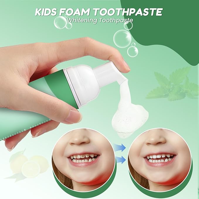 Fluoride Free Foam Kids Toothpaste - Natural Teeth Clean and Whitening Toothpaste with Mint Flavor for U Shaped Toothbrush Travel Size(4 Pack Mix)