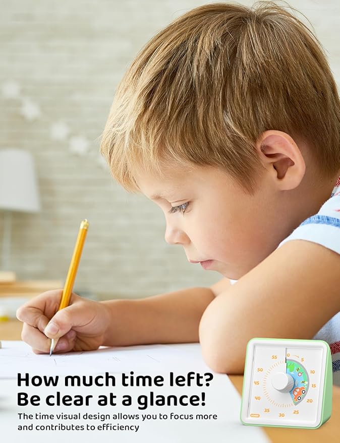 LIORQUE 60 Minute Visual Timer for Kids, Visual Countdown Timer for Classroom Office Kitchen with 'Car' Pattern Design, Pomodoro Timer with Silent Operation (Batteries Included)