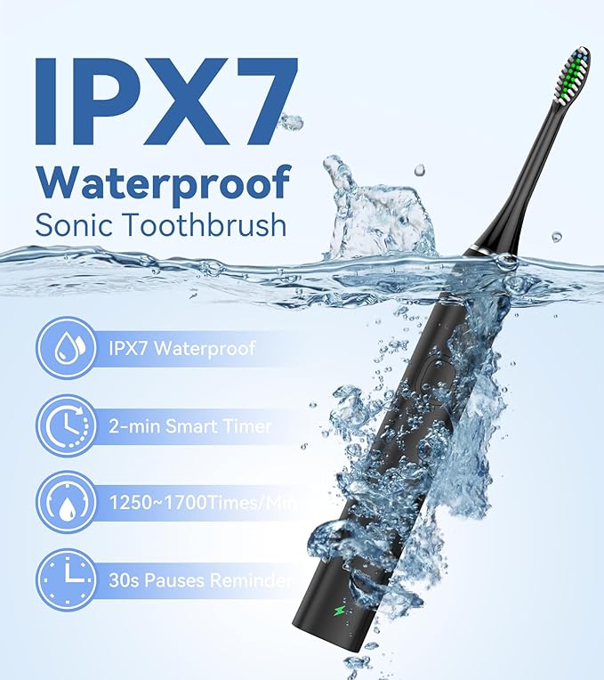 Water Flosser & Ultrasonic Electric Toothbrush Combo, 600ML Water Dental Flosser with 7 Jet Tips, 10 Adjustable Water Pressure, 5 Toothbrush Heads for Home Use, Gums, Braces (Black)