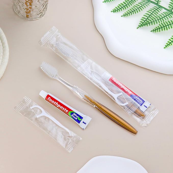 50pcs Disposable Toothbrushes with Toothpaste Floss Individually Wrapped, Disposable Toothbrush Bulk, 10g Toothpaste, Dental Floss Pick, Bulk Toothbrush Kit for Homeless,Airbnb,Hotel,Guest