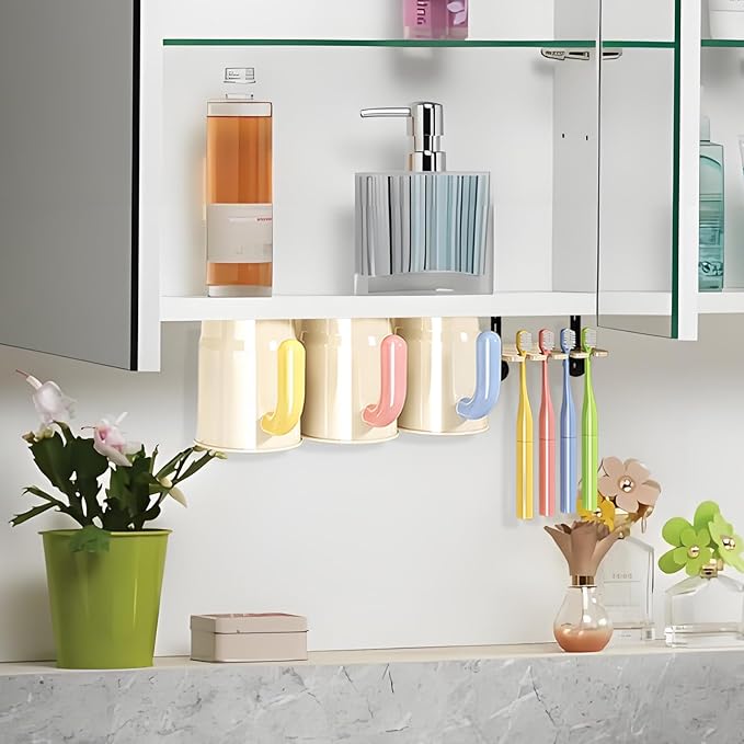 Inverted Magnetic Toothbrush Holder for Bathroom, Upside Down Toothbrush Cup Holder, with 2/3 Toothbrush Cups, No-Drill, Under-Cabinet Space-Saving, not Include Toothbrush (Three Cup)