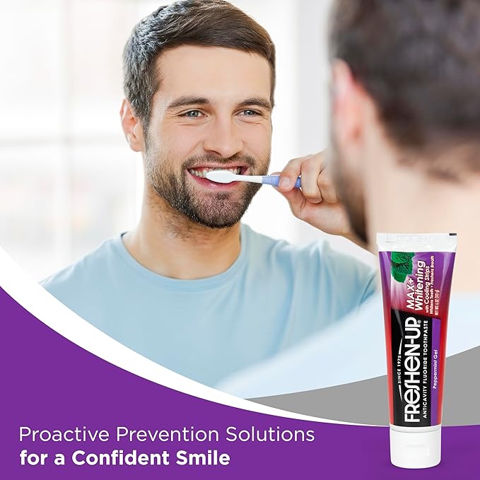 Freshen-Up MAX+ Whitening Anticavity Fluoride Toothpaste, 4-Pack – Peppermint Gel with Cooling Strips for Surface Stain Removal, Enamel Strength & Cavity Protection – 4 oz Each