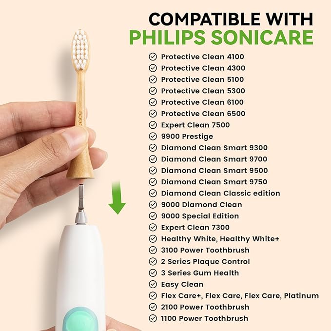 Bamboo Toothbrush Heads Compatible with Philips Sonicare, Extra Soft Castor-Oil Bristles for Sensitive Teeth, Eco-Friendly & Gentle Cleaning