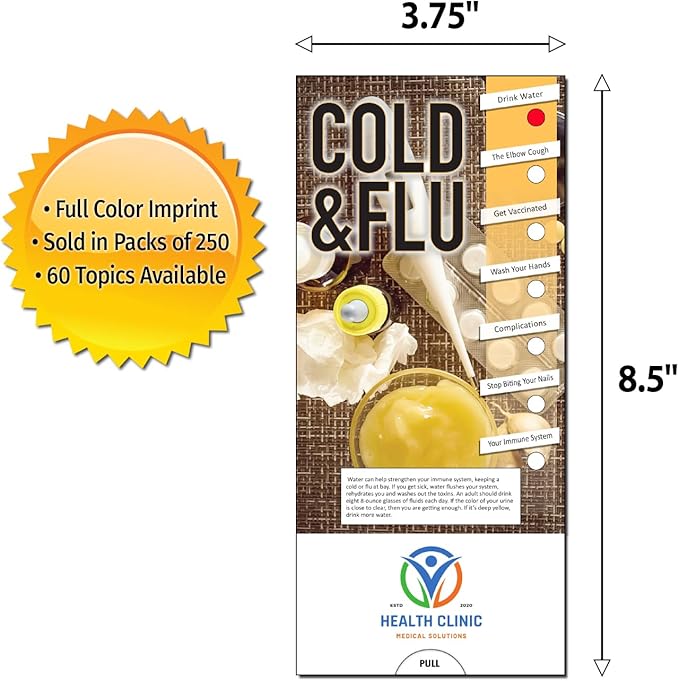 ZOCO - Cold and Flu Slide Chart - Custom Promotional Item (Pack of 250) - Healthy Habits - Doctor’s Office, Clinics, Pharmacies Handout, Brochure, Pamphlet - 3.75 x 8.5 in.