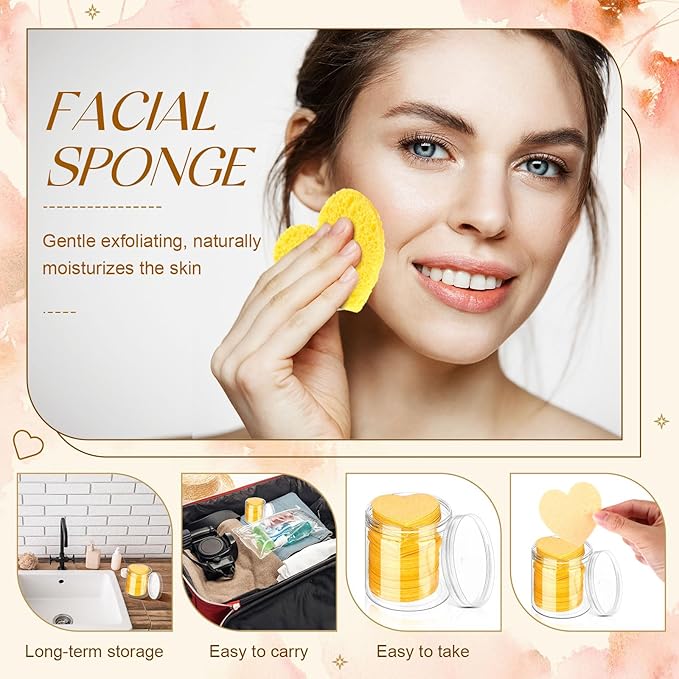 Loopeer 96 Pcs Compressed Facial Sponges with Container Disposable Face Sponge Pads for Washing Face Cleansing Exfoliating Esthetician Makeup Removal(Yellow)