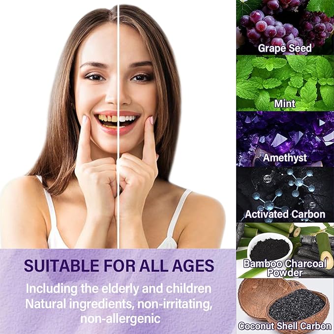 White Purple Teeth Whitening Powder - Instantly Whitens Than White, Purple Brightening Powder for Protect Gums and Freshen Breath (2)